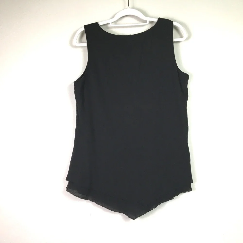 Soft Surroundings Layered Gauze Sharkbite Hem Sleeveless Tank‎ Top M Black